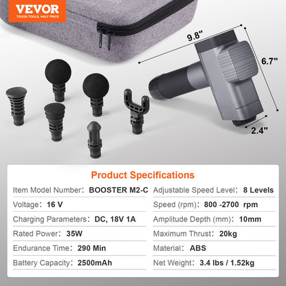 VEVOR Massage Gun Deep Tissue, Percussion Muscle Massager for Athletes - with 8