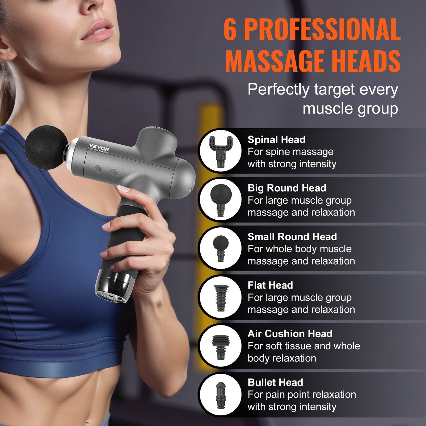 Deep Tissue Percussion Muscle Massager for Athletes with 8 Speeds & 6 Heads