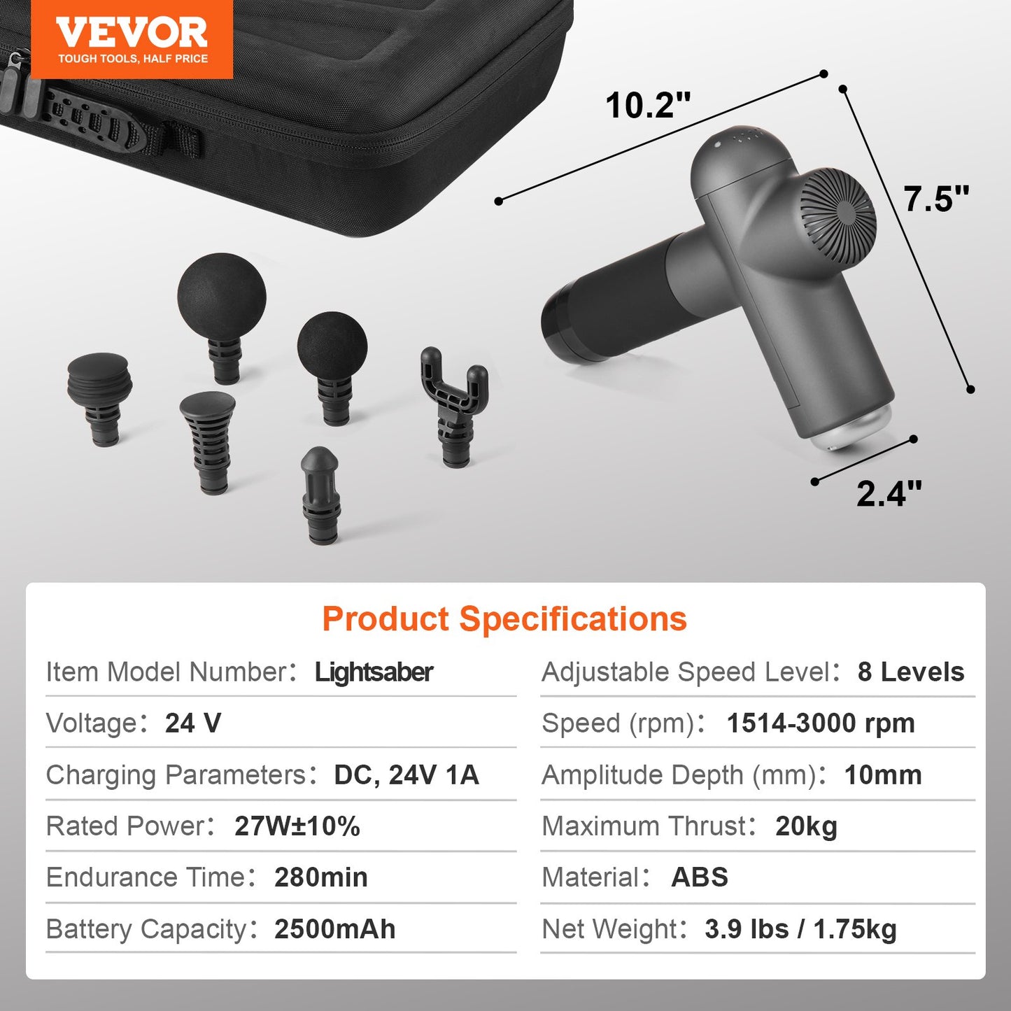 VEVOR Massage Gun Deep Tissue, Percussion Muscle Massager for Athletes - with 8