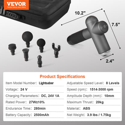 VEVOR Massage Gun Deep Tissue, Percussion Muscle Massager for Athletes - with 8