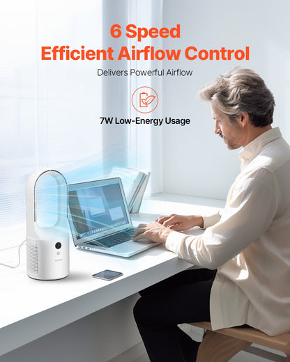 VEVOR Portable Desk Bladeless Fan 330 mm 6-Speed Quiet Fan for Bedroom & Office