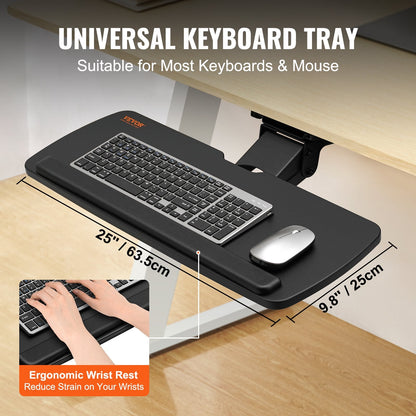 Adjustable Under-Desk Keyboard Tray with Ergonomic Design, 0-0.22m Height Range