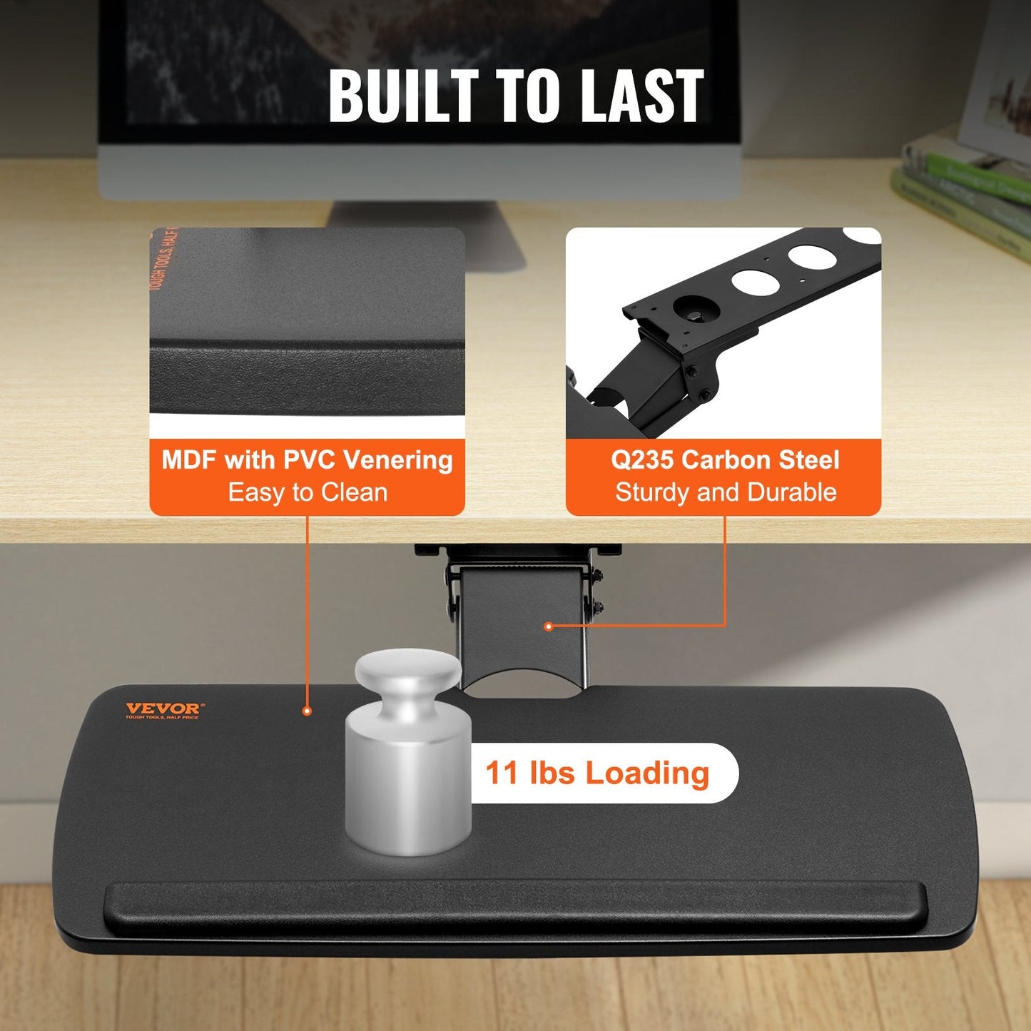 Adjustable Under-Desk Keyboard Tray with Ergonomic Design, 0-0.22m Height Range