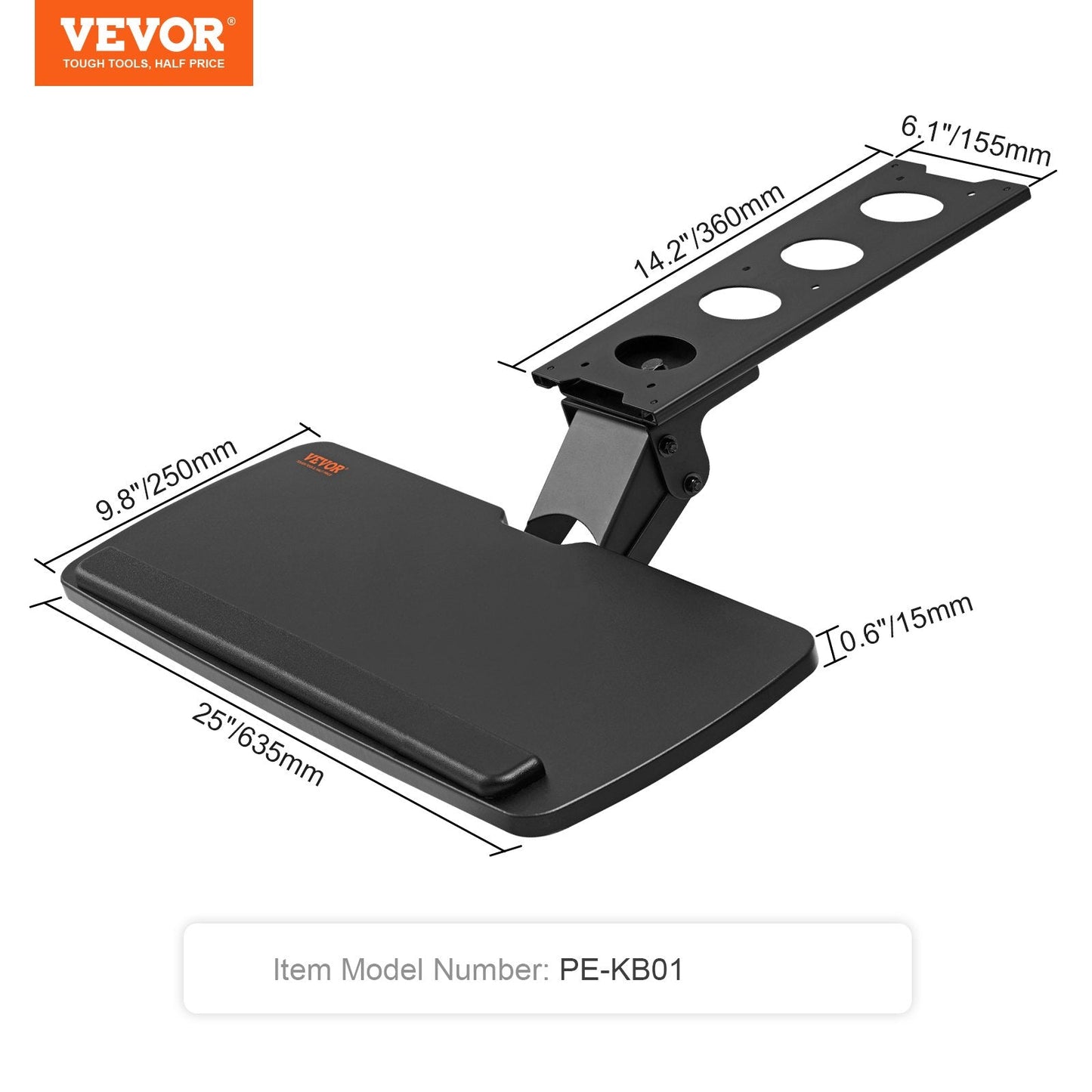 Adjustable Under-Desk Keyboard Tray with Ergonomic Design, 0-0.22m Height Range