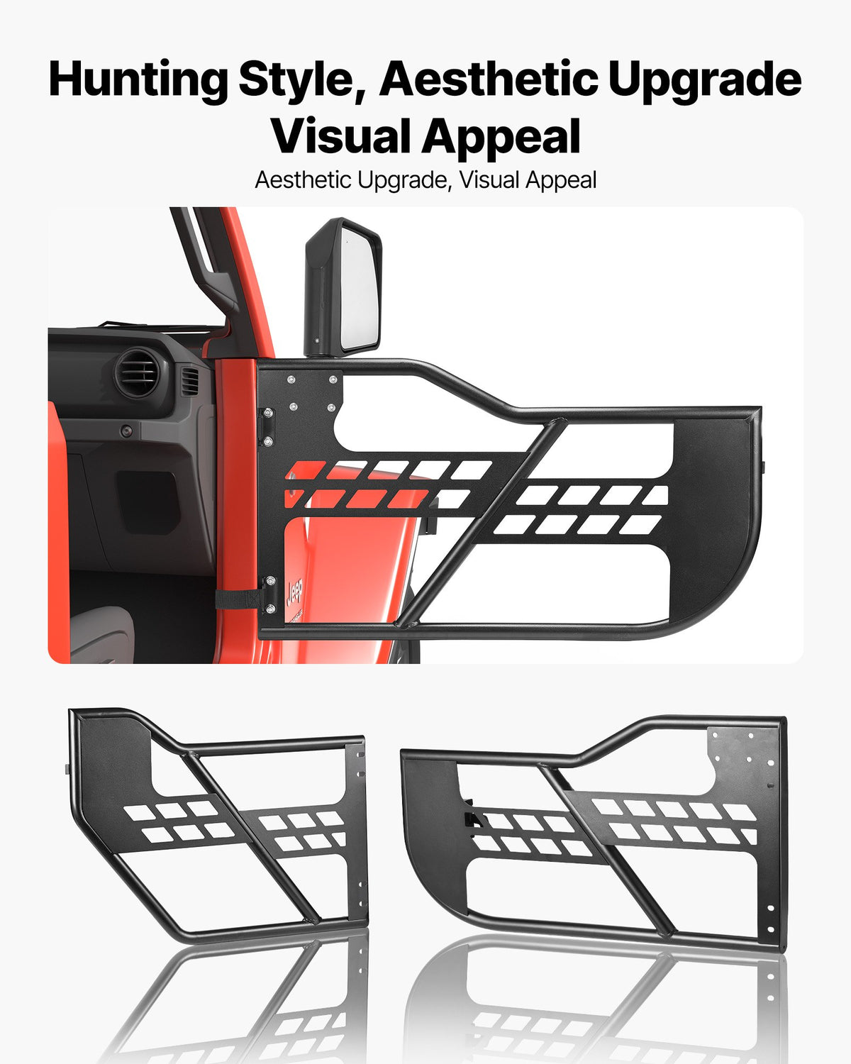 Jeep Tube Doors, 4-Door, Compatible with 2018-2026 Wrangler JL JLU & 2020-2026 Gladiator JT, Steel Off Road Front & Rear Tubular Half Doors with DOT Certified Side View Mirrors and Rubber Pads