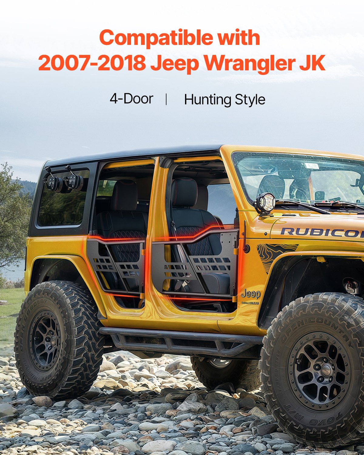 Jeep Tube Doors, 4-Door, Hunting Style Jeep Tubular Door with Heavy-Duty Hinges & OE Latch, Jeep Doors with Rubber Pads & Toughened Steel Tube, Fit for 2007-2018 Jeep Wrangler JK