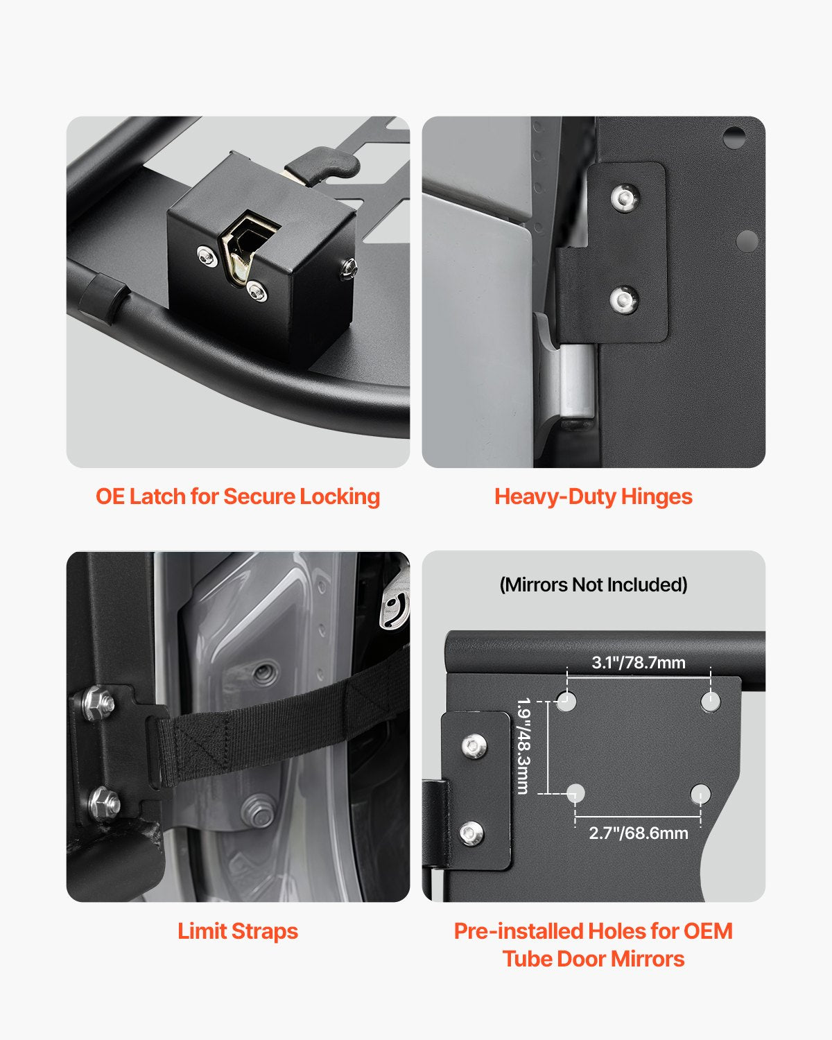 Jeep Tube Doors, 4-Door, Hunting Style Jeep Tubular Door with Heavy-Duty Hinges & OE Latch, Jeep Doors with Rubber Pads & Toughened Steel Tube, Fit for 2007-2018 Jeep Wrangler JK