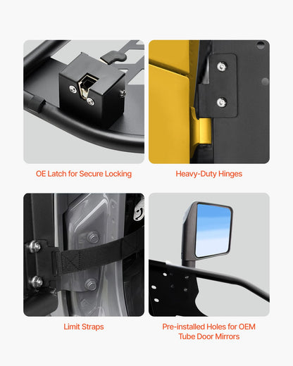 Jeep Tube Doors, 4-Door, Hunting Style Jeep Tubular Door with DOT Certified Rear View Mirrors, Jeep Doors with Rubber Pads & Toughened Steel Tube, Fit for 2007-2018 Jeep Wrangler JK