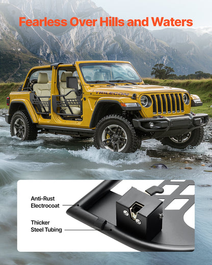 Jeep Tube Doors, 4-Door, Hunting Style Jeep Tubular Door with DOT Certified Rear View Mirrors, Jeep Doors with Rear Mirrors for 2018-2024 Jeep Wrangler JL & 2020-2024 Jeep Gladiator JT