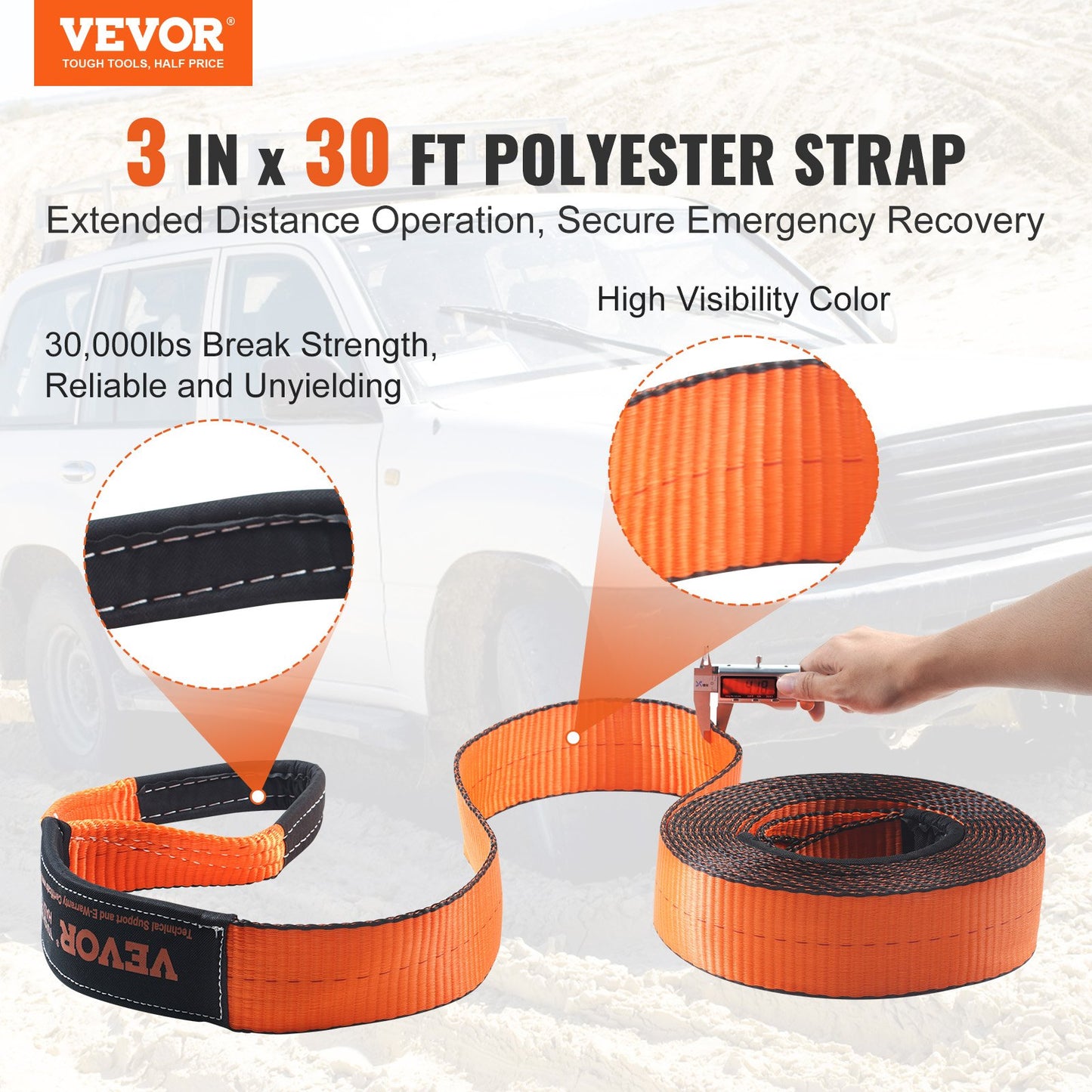 VEVOR Off-Road Recovery Kit, 7.6 x 914.4 cm, Heavy Duty Winch Recovery Kit with