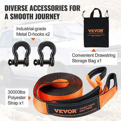 Heavy Duty Off-Road Recovery Kit with 13,608 kg Tow Strap and D-Ring Shackles