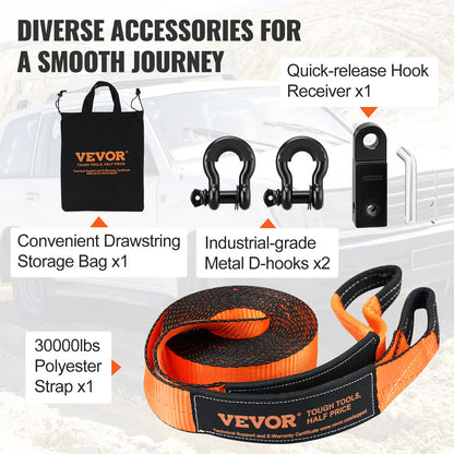 VEVOR Off-Road Recovery Kit, 7.6 x 914.4 cm, Heavy Duty Winch Recovery Kit with