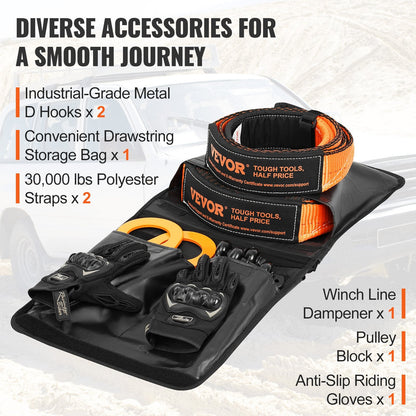 Heavy Duty Off-Road Recovery Kit with 13,608 kg Tow Straps & Accessories