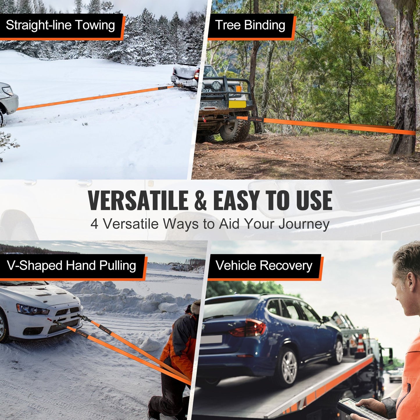 VEVOR Off-Road Recovery Kit, 7.6 x 914.4 cm, Heavy Duty Winch Recovery Kit with