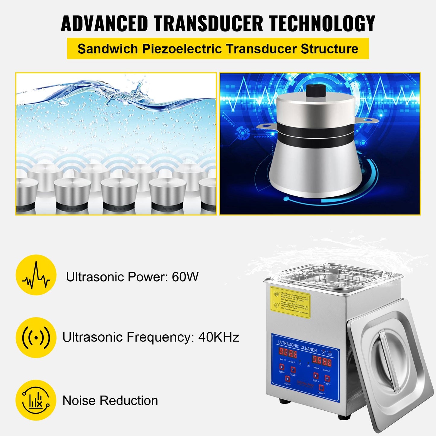 VEVOR Ultrasonic Cleaner 2L Jewelry Cleaning with Digital Timer Ultrasonic Cleaning