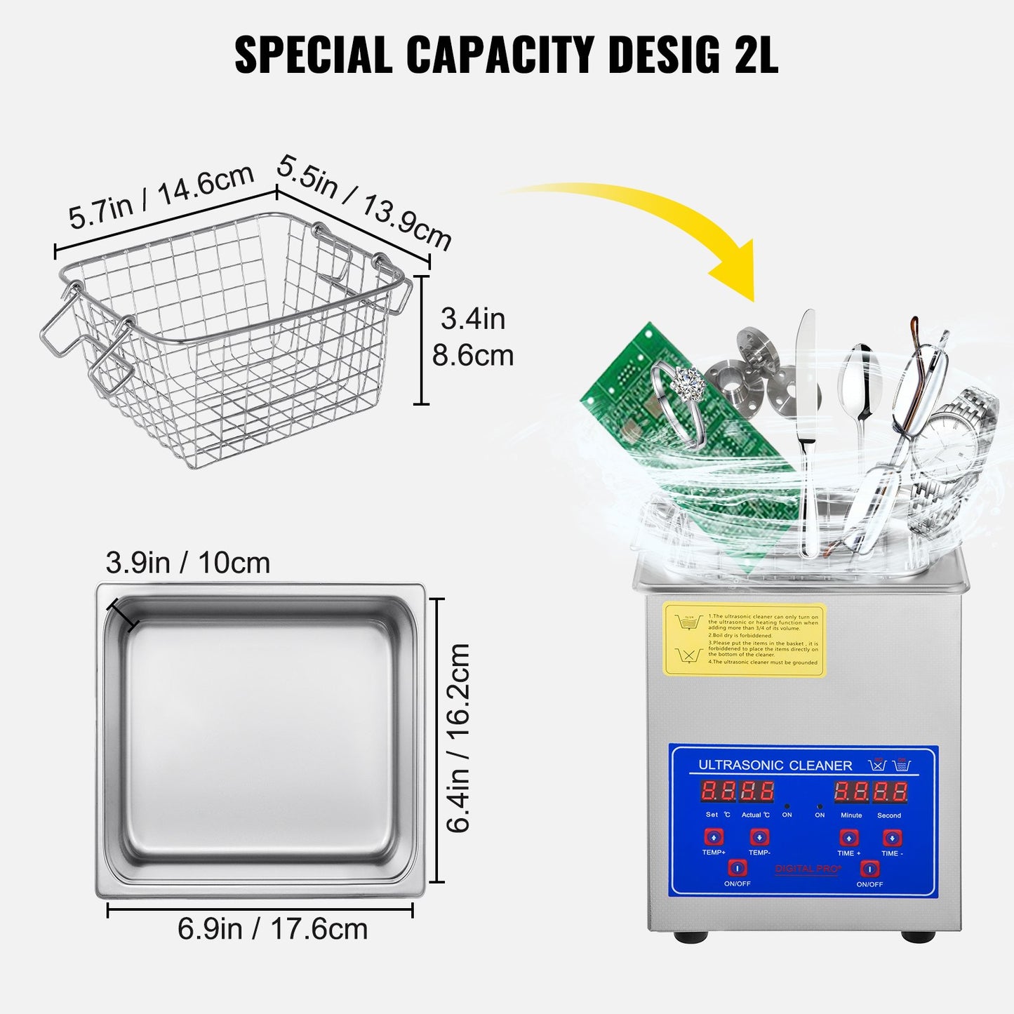 VEVOR Ultrasonic Cleaner 2L Jewelry Cleaning with Digital Timer Ultrasonic Cleaning