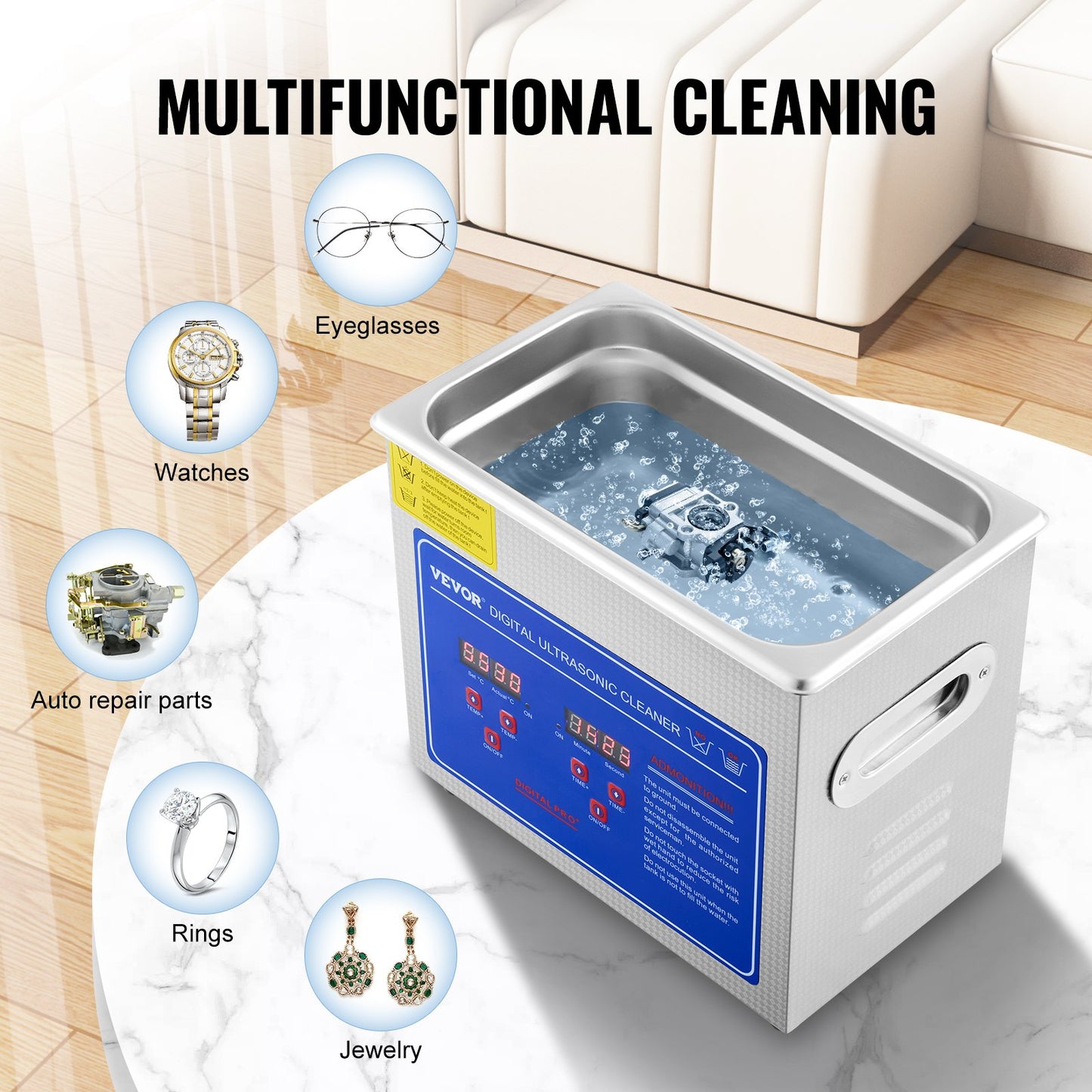 VEVOR Ultrasonic Cleaner Machine 3L Stainless Steel Ultrasonic Cleaning Machine