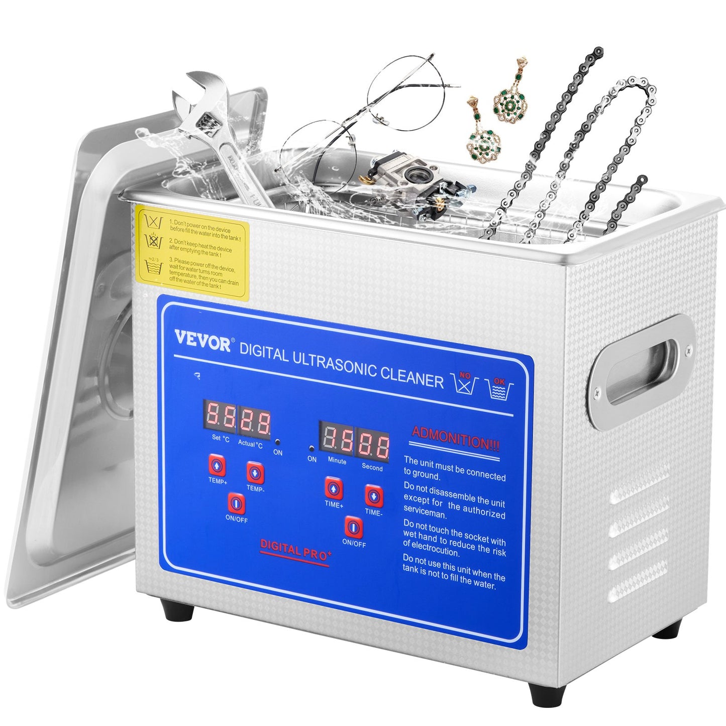 VEVOR Ultrasonic Cleaner Machine 3L Stainless Steel Ultrasonic Cleaning Machine