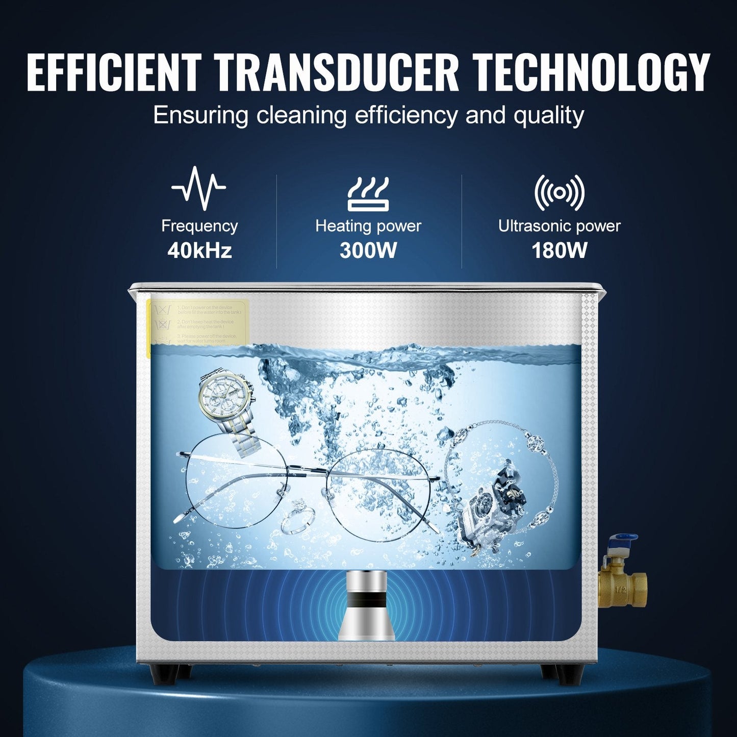6L Stainless Steel Digital Ultrasonic Cleaner with Drainage and Control Panel