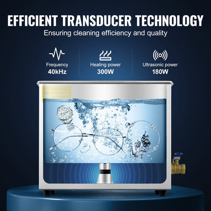 6L Stainless Steel Digital Ultrasonic Cleaner with Drainage and Control Panel