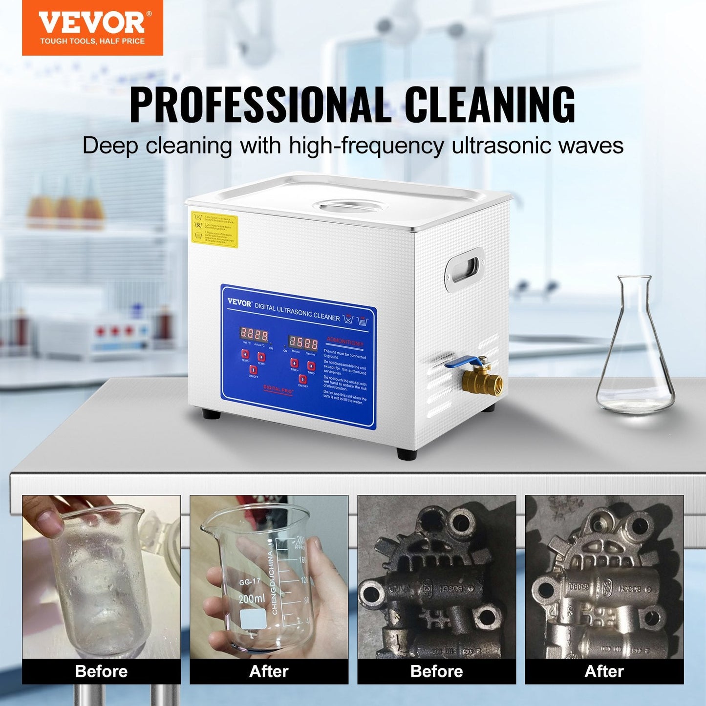 10L Ultrasonic Cleaner with Digital Timer for Jewelry & Metal, 6.3 kg Capacity