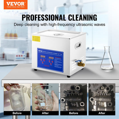 10L Ultrasonic Cleaner with Digital Timer for Jewelry & Metal, 6.3 kg Capacity
