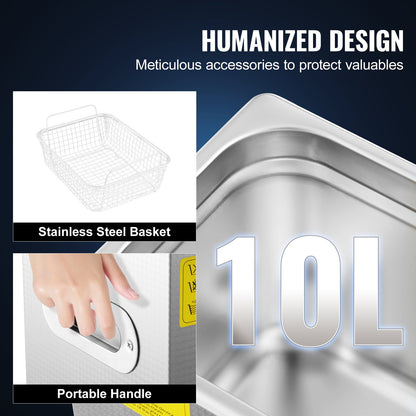 VEVOR Ultrasonic Cleaner 10L Jewelry Cleaning with Digital Timer Ultrasonic Cleaning