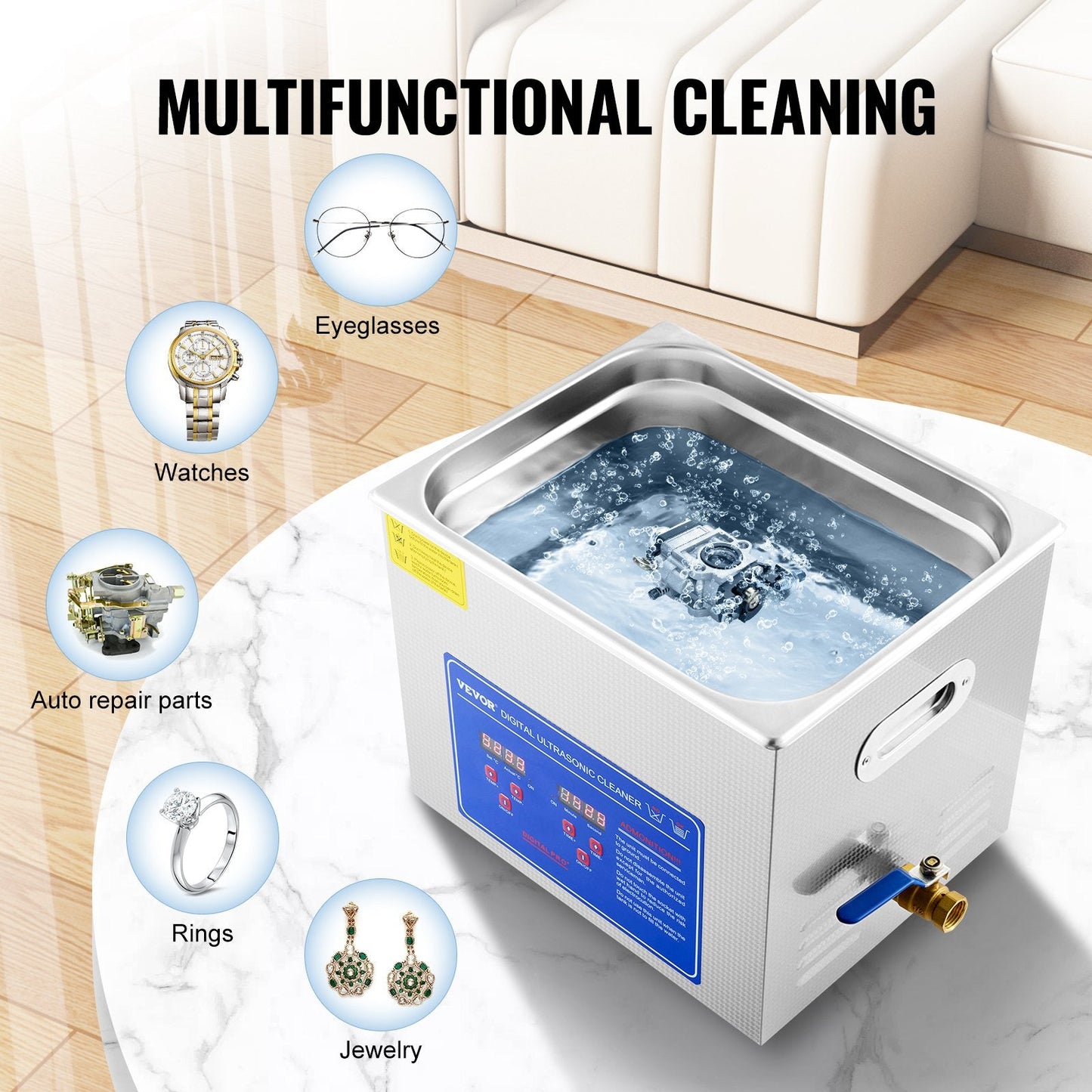 10L Ultrasonic Cleaner with Digital Timer for Jewelry & Metal, 6.3 kg Capacity
