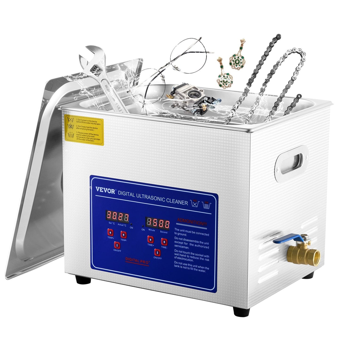 10L Ultrasonic Cleaner with Digital Timer for Jewelry & Metal, 6.3 kg Capacity