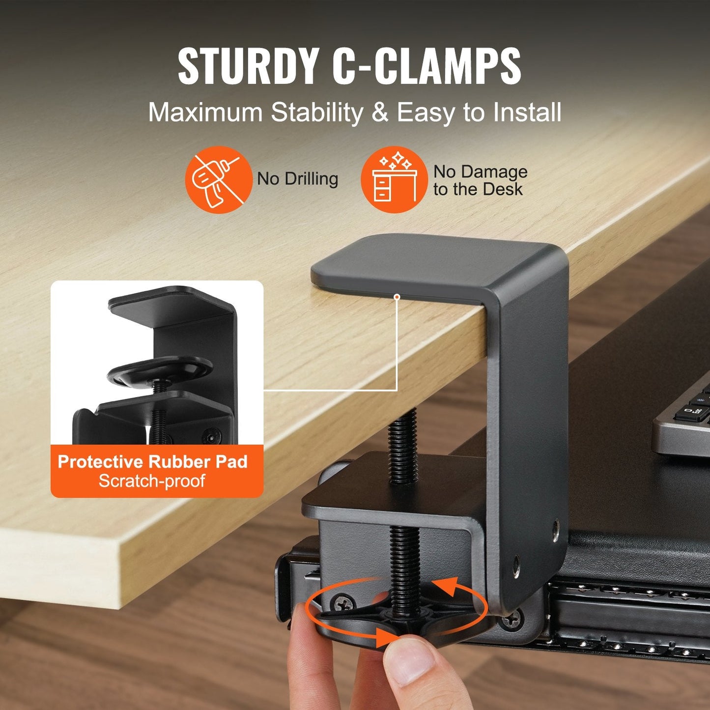 Under Desk Clamp-On Keyboard Tray with Slide-Out Drawer, 68 x 28 cm, 5 kg Capacity