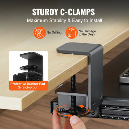 Under Desk Clamp-On Keyboard Tray with Slide-Out Drawer, 68 x 28 cm, 5 kg Capacity