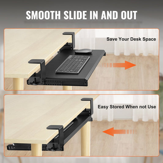 Under Desk Clamp-On Keyboard Tray with Slide-Out Drawer, 68 x 28 cm, 5 kg Capacity