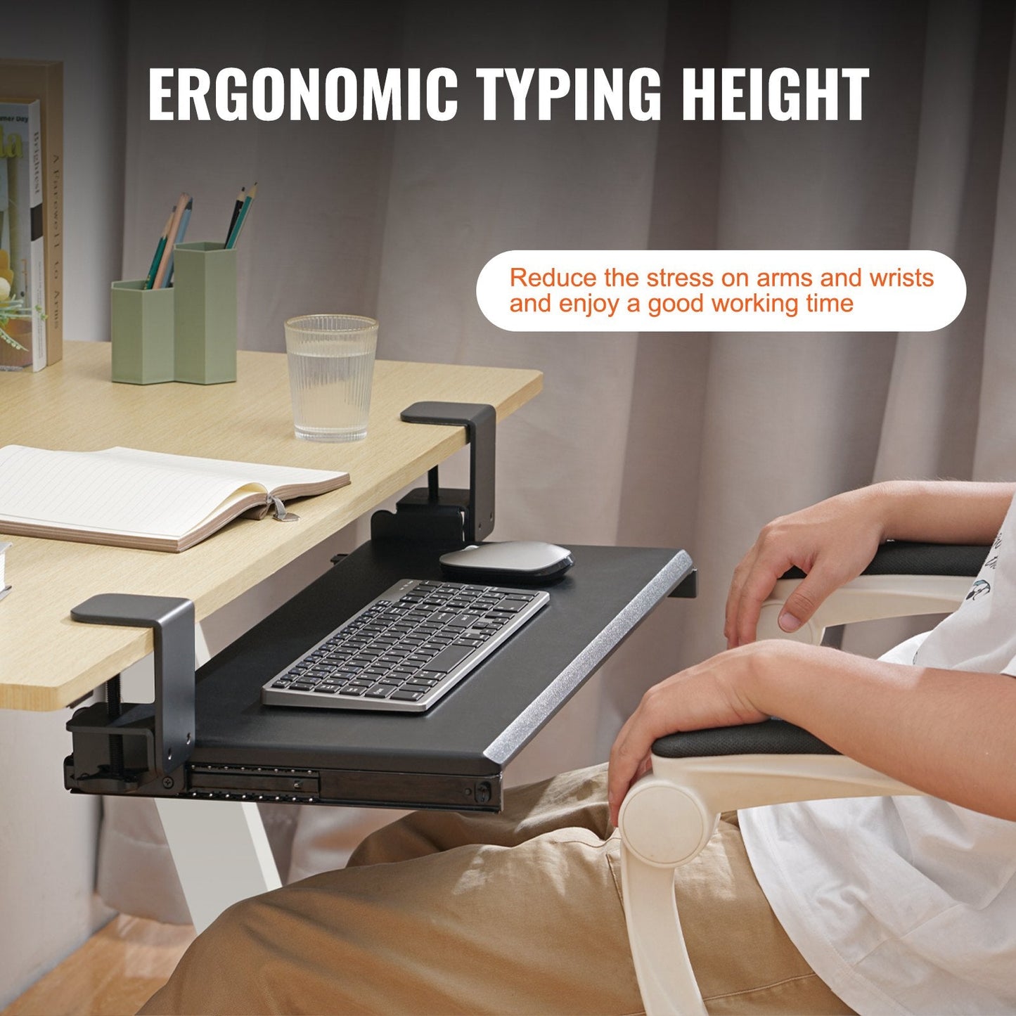 Under Desk Clamp-On Keyboard Tray with Slide-Out Drawer, 68 x 28 cm, 5 kg Capacity