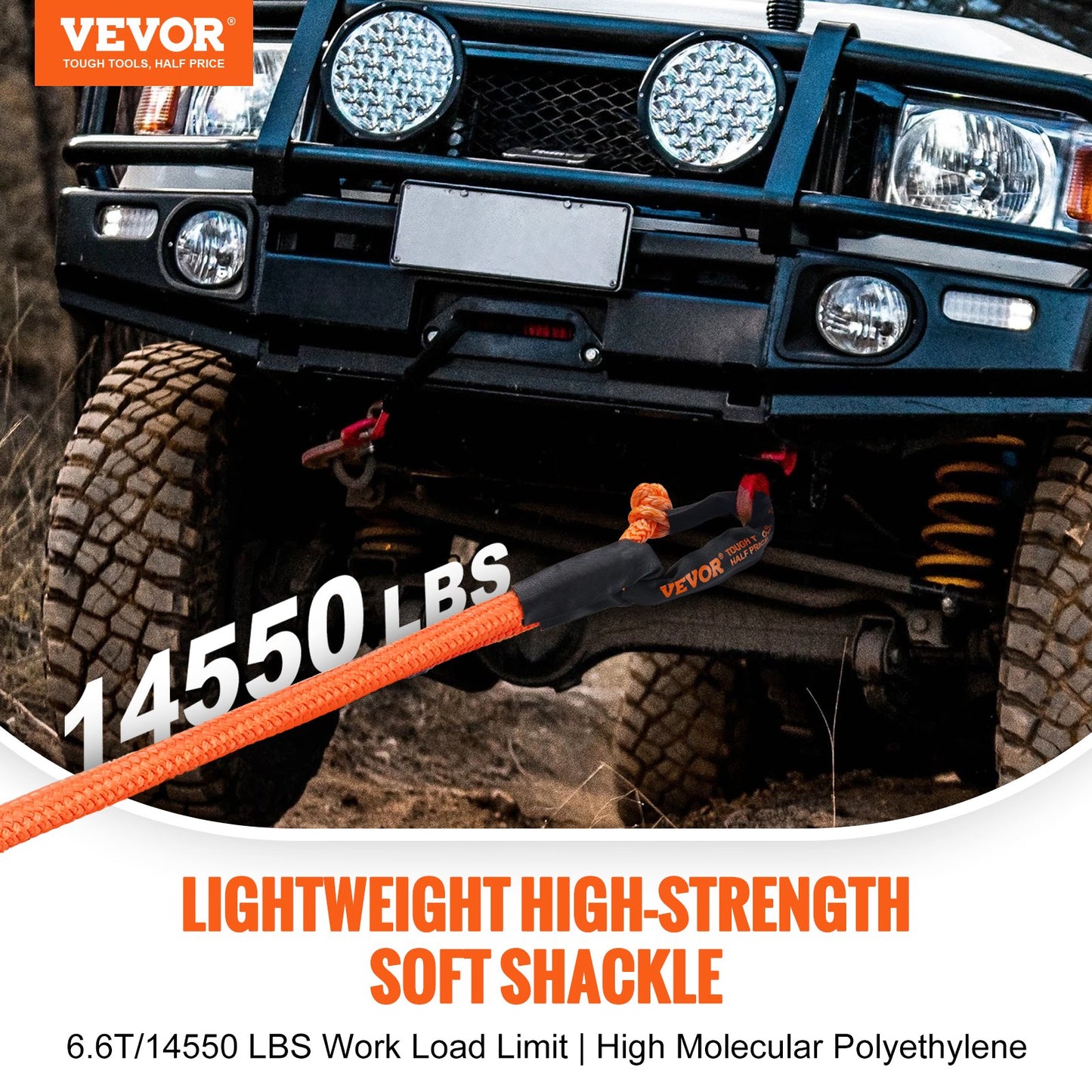 VEVOR Soft Shackle Synthetic Recovery Rope 2PCS 12.7x558.8 mm 20T Break Strength