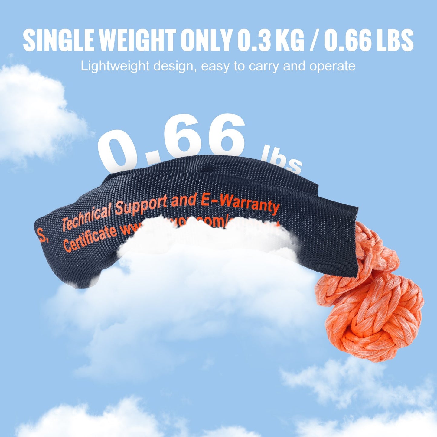 VEVOR Soft Shackle Synthetic Recovery Rope 2PCS 12.7x558.8 mm 20T Break Strength