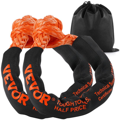 Synthetic Recovery Rope Soft Shackles 2-Pack, 12.7x0.56 m, 20T Strength, Orange