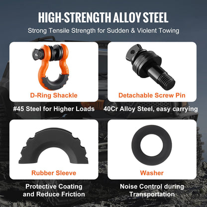 2-Pack 19 mm D-Ring Shackles with 22 mm Pins, 28.5T Break Strength, Orange