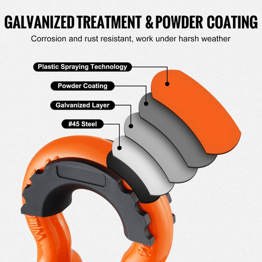 2-Pack 19 mm D-Ring Shackles with 22 mm Pins, 28.5T Break Strength, Orange