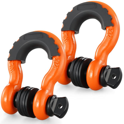 2-Pack 19 mm D-Ring Shackles with 22 mm Pins, 28.5T Break Strength, Orange