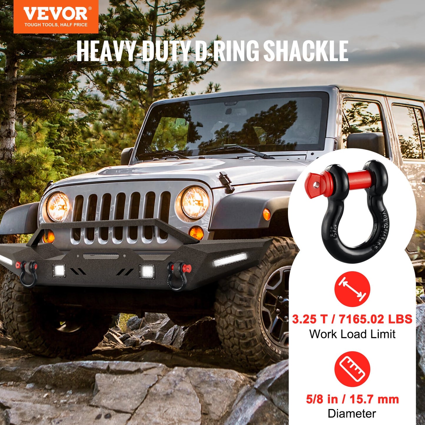 VEVOR 4 Pack 15.7 mm D Ring Shackle with 19 mm Screw Pin 13T Break Strength