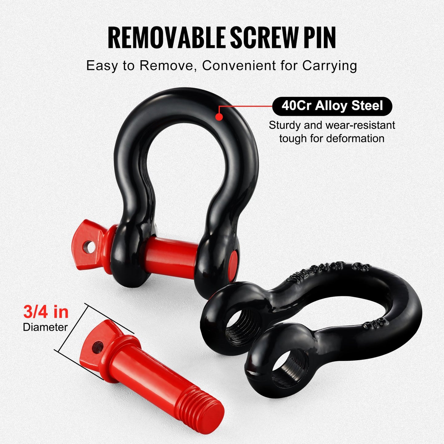 VEVOR 4 Pack 15.7 mm D Ring Shackle with 19 mm Screw Pin 13T Break Strength