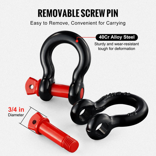 4 Pack Heavy Duty 15.7 mm D-Ring Shackles with 19 mm Screw Pin, 13T Strength