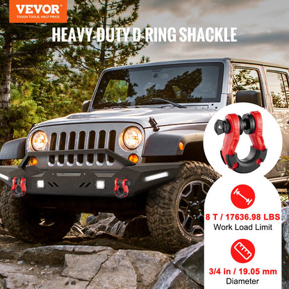D-Ring Shackle, 2 Pack 19.05 mm Alloy Steel Shackles 30 Ton Break Strength with 22 mm Screw Pin, Isolators & Washers Kit, Heavy Duty Off Road Vehicle Recovery Shackle for Jeep and Truck, Red