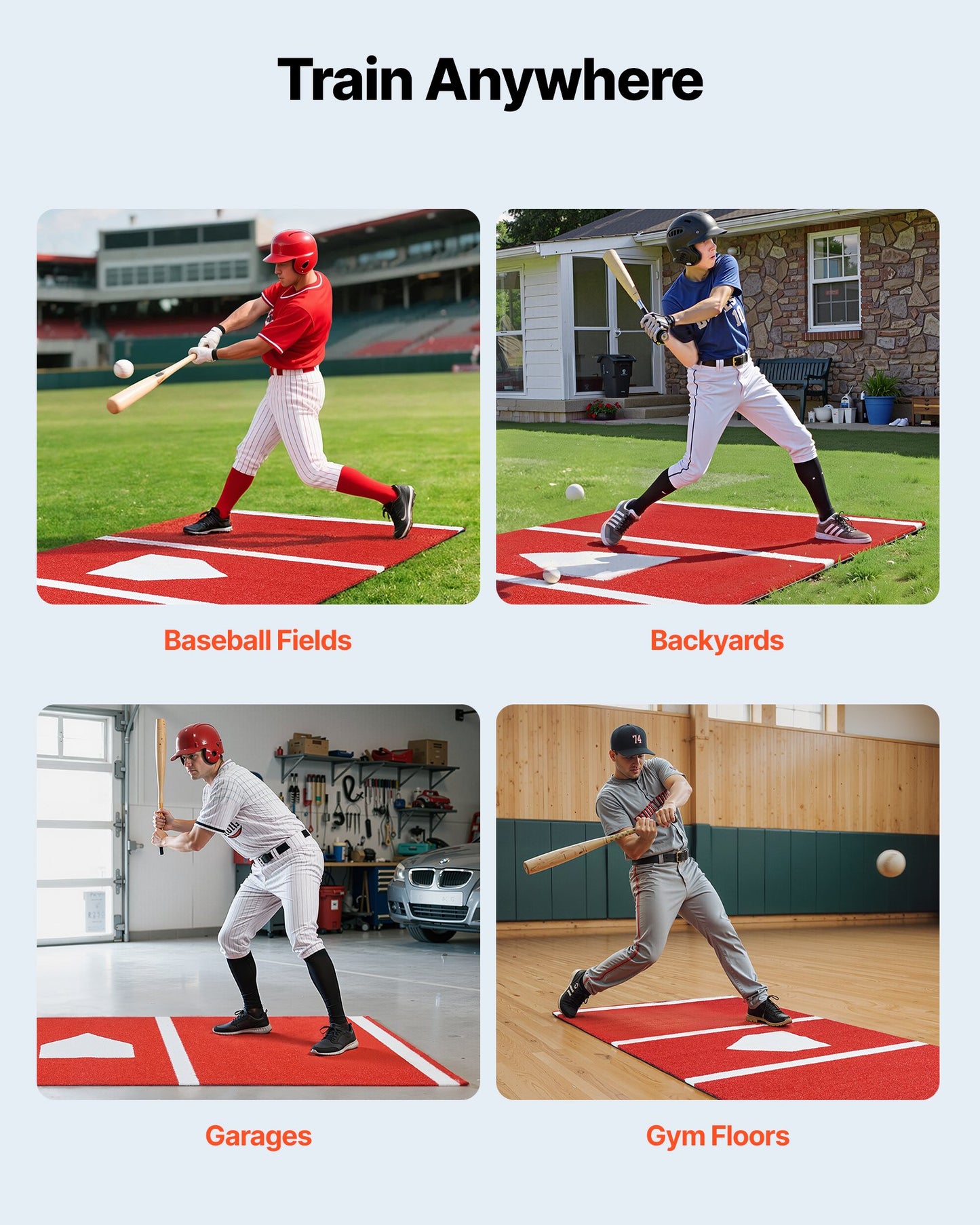 Baseball Hitting Mat, 300x116cm Batting Cage Mat, Batters Box Turf Mats, Softball Batting Practice Equipment with Home Plate and Anti Fade Turf, Portable Training Aid for Indoor Outdoor, Red