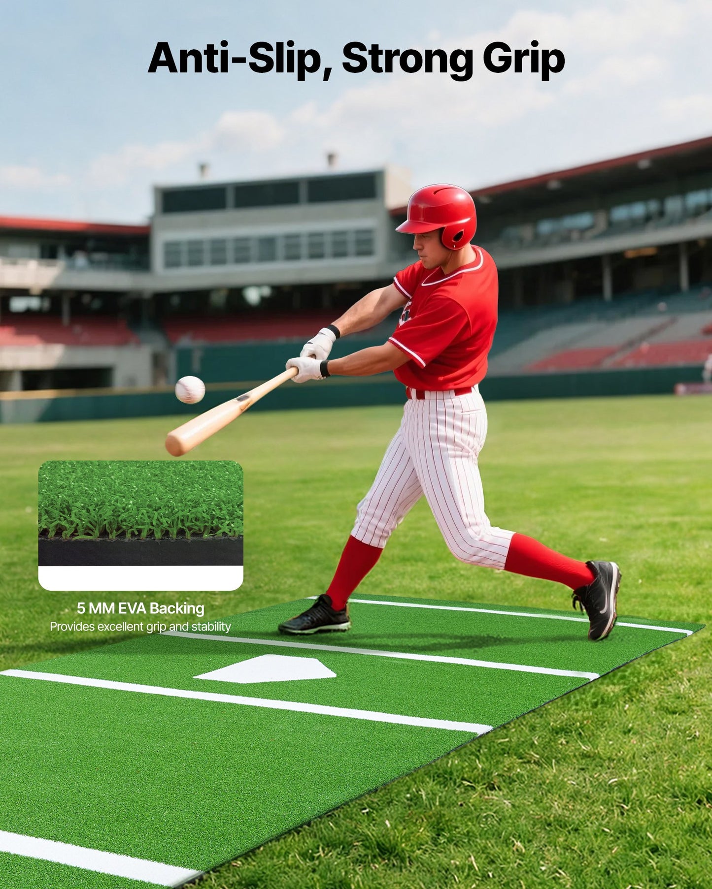 Baseball Hitting Mat, 366x183cm Batting Cage Mat, Batters Box Turf Mats, Softball Batting Practice Equipment with Home Plate and Anti Fade Turf, Portable Training Aid for Indoor Outdoor, Green