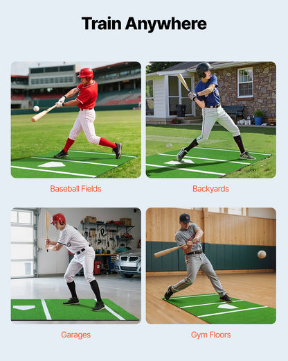 Baseball Hitting Mat, 366x183cm Batting Cage Mat, Batters Box Turf Mats, Softball Batting Practice Equipment with Home Plate and Anti Fade Turf, Portable Training Aid for Indoor Outdoor, Green
