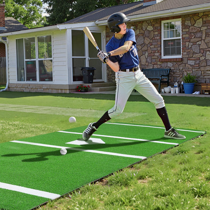 Baseball Hitting Mat, 366x183cm Batting Cage Mat, Batters Box Turf Mats, Softball Batting Practice Equipment with Home Plate and Anti Fade Turf, Portable Training Aid for Indoor Outdoor, Green