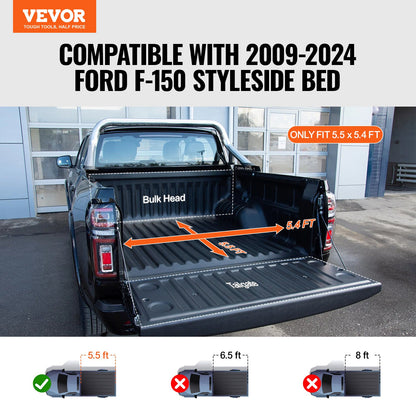 VEVOR Truck Bed Cover, Roll Up Truck Bed Tonneau Cover, Compatible with 2009-2024