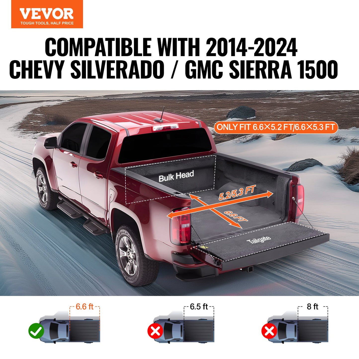 VEVOR Truck Bed Cover, Roll Up Truck Bed Tonneau Cover, Compatible with 2014-2024