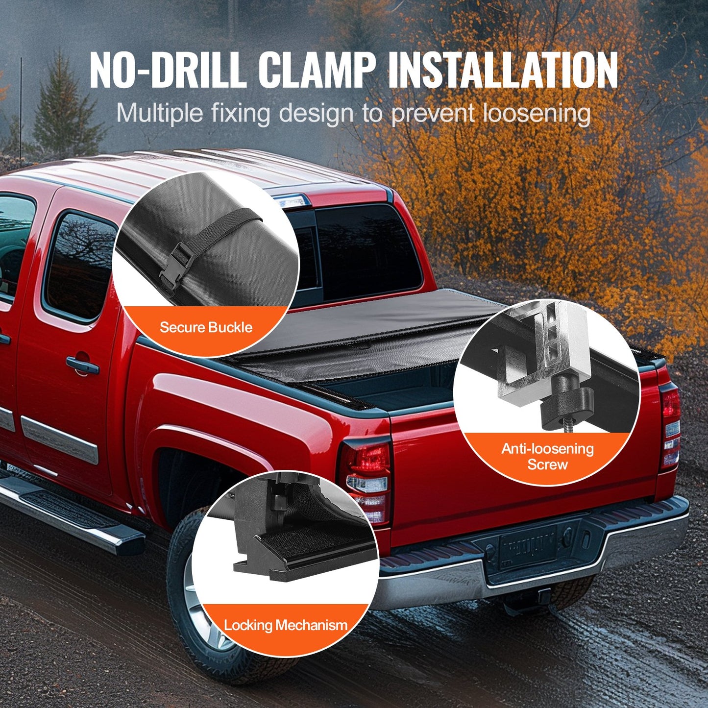 VEVOR Truck Bed Cover, Roll Up Truck Bed Tonneau Cover, Compatible with 2014-2024